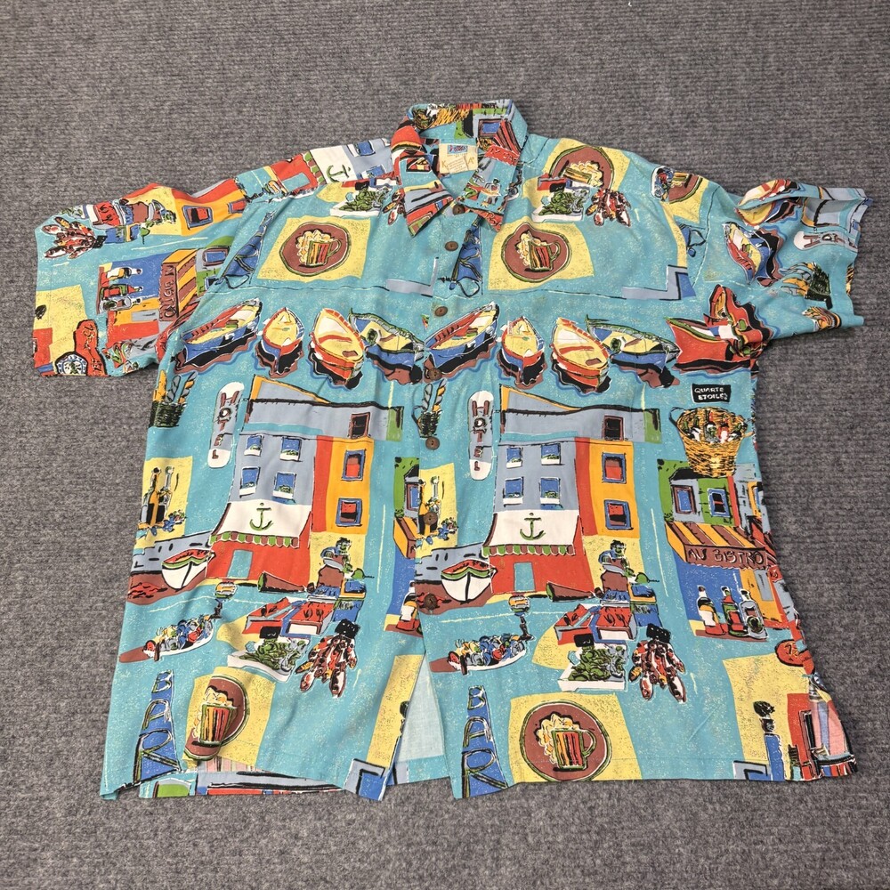 Kahala Hawaiian Shirt Mens XL Multicolor Graphic Print Rayon Button Up Avi Coll